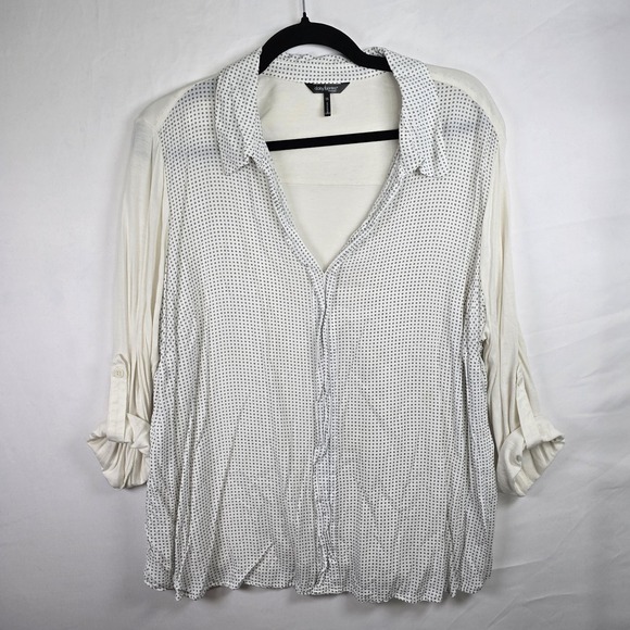 Daisy Fuentes Button Up Blouse Women's 1X Roll‎ Tab Sleeves Rayon Workwear - Picture 1 of 7